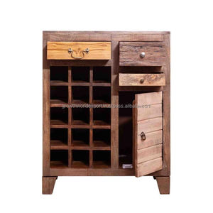 Meuble de rangement industriel en bois massif pour vins et spiritueux, design rustique style ferme, avec porte coulissante Shaker type grange - Product Image 1