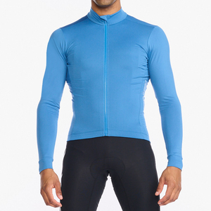 Men's Long Sleeve <b>Cycling</b> Jersey Blue Full Zip Road Bike Wear Breathable Quick Dry 100% Polyester 180g - Product Image 1