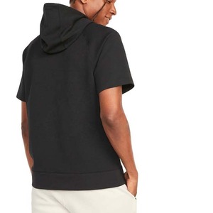 Men's Black Hooded <b>Short</b> <b>Sleeve</b> <b>Sweatshirt</b> Regular Fit Cotton French Terry Casual Autumn Wear - Product Image 6
