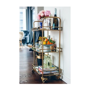 Modern Gold Metal Bar Cart with Mirrored Shelves Multi-Functional <b>Serving</b> <b>Trolley</b> for Living Room Indoor Use - Product Image 1