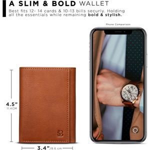 Portafoglio Trifold da Uomo con Blocco RFID in Pelle Pieno Fiore, 11 Scomparti per Carte, Finestra ID, Sottile, per Uso Quotidiano, Cuciture Durevoli, Lunga Durata - Product Image 2