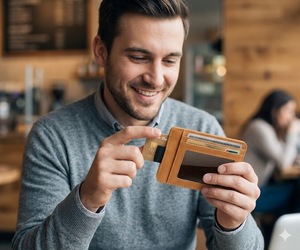 WRIZA Porte-cartes fin en cuir véritable, portefeuille minimaliste durable avec fenêtre d'identification et languette de tirage, design compact pour hommes et femmes - Product Image 2