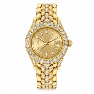 Montre de luxe pour femme en or jaune avec diamants, boîtier rond, mouvement à quartz analogique - Product Image 3