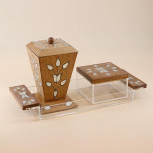 Ensemble de brûleurs d'encens en bois avec incrustation florale MOP, encensoir de luxe Bakhoor en gros avec plateau en acrylique et boîte de rangement, décoration de table moderne - Product Image 1