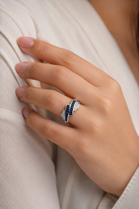 Bague en saphir bleu et diamant en argent sterling 92,5 KLSR-12197 - Product Image 3