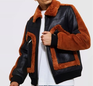 High Quality Casual <b>Men</b> Shearling Leather <b>Jacket</b> Front Zipper Side Pockets Comfortable Fit OEM Shearling Leather <b>Jacket</b> For <b>Men</b> - Product Image 2