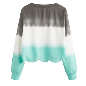Sudadera Corta de Manga Larga con Bloques de Color Degradado para Mujer, Cuello Redondo, Informal, Tejida, 100% Algodón, Transpirable, para Primavera - Product Image 2