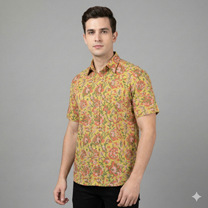 Chemise décontractée à manches courtes pour homme, imprimé floral, col rabattu, tissu popeline 100% coton, séchage rapide et écologique, vêtements d'été - Product Image 1