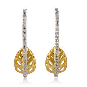 Elegant Diamond <b>Studded</b> Vertical Bar and Open Leaf Drop <b>Earrings</b> Gold Plated Designer Fashion Jewelry for Women and <b>Girls</b> - Product Image 1
