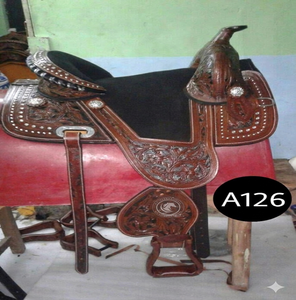 Western <b>Leather</b> Horse Saddle For Trail Riding Ranch <b>Work</b> Equestrian Use Hand <b>Tooled</b> Design With Comfortable Seat Riding Gear - Product Image 2