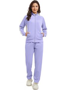 Chándal Deportivo Personalizado con Logotipo para Mujer, Color Morado y Blanco, con Cremallera Completa, Manga Larga, Informal, con Bolsillos Laterales, para Otoño - Product Image 4