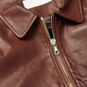 Blouson aviateur en cuir véritable marron pour homme, col rabattu, fermeture éclair, style motard, hiver, imperméable, respirant, coupe classique - Product Image 5