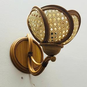 Flower Rattan Wall <b>Sconce</b> Lamp Handwoven Wicker Wall <b>Light</b> Fixture Wooden Decorative Lighting for Living Room Home Decoration - Product Image 3