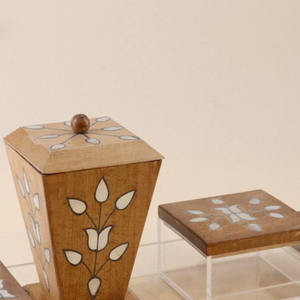 Ensemble de brûleurs d'encens en bois avec incrustation florale MOP, encensoir de luxe Bakhoor en gros avec plateau en acrylique et boîte de rangement, décoration de table moderne - Product Image 5