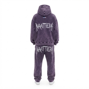 Conjunto de Sudadera Oversize Lavada Personalizada y Pantalones Anchos de Felpa para Mujer, Chándal de Algodón Estilo Urbano OEM ODM - Product Image 3