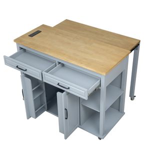Isola da Cucina K K da 47 Pollici con Tavolo da Pranzo Estensibile, Impiallacciatura in Legno di Gomma e Ripiano Interno con Funzionalità di Stoccaggio - Product Image 6
