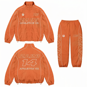 Veste coupe-vent décontractée en polyester Taslon de haute qualité, 300 grammes, avec panneau contrastant orange sur le devant, impression par transfert thermique personnalisée, OEM - Product Image 1