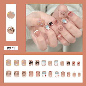 Pegatinas de <span class=keywords><strong>Uñas</strong></span> con Diseño de Pastel de Caramelos y Puntos de Estilo Francés para Niñas, Adhesivos Removibles para <span class=keywords><strong>Uñas</strong></span> con Animales Lindos, 24 Piezas - Product Image 2