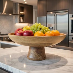 Handcrafted Walnut Wood Serving <b>Bowl</b> with Carved Pedestal Base - Wholesale - Product Image 2