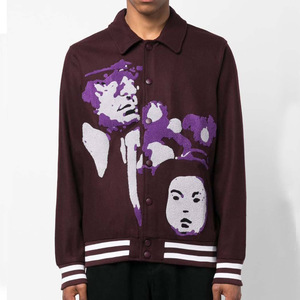 Veste universitaire pour homme, bordeaux, coupe classique, col rabattu, logo brodé à la main au dos, streetwear, vêtements d'automne - Product Image 3