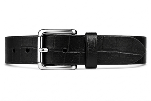 Cinturón de Cuero Vacuno con Patrón de Cocodrilo Negro Vintage de Anwar Enterprises, Hebilla Rectangular Plateada, Formal, Duradero para Hombre - Product Image 2
