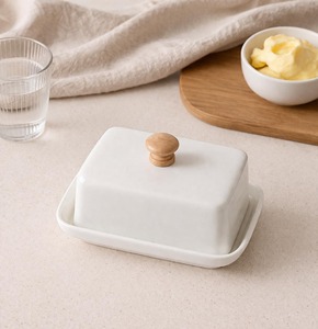 White Simple Ceramic Butter Keeper Elegant Butter <b>Storage</b> <b>Container</b> For <b>Kitchen</b> Dining Table Minimal Serveware From India - Product Image 1
