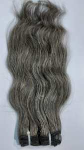 ผมแท้ของมนุษย์อินเดีย เกรด 12A แบบเรมี่ ไม่ผ่านการแปรรูป 100% # ผมต่อแบบเวฟสีเทา 100 กรัม/3.5 ออนซ์ ขายส่งจากผู้ผลิตระดับพรีเมียม - Product Image 6