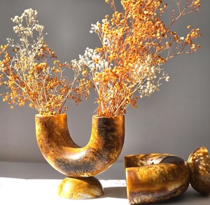 Vase à fleurs moderne en résine à double tube, support floral rond pour table, surface rugueuse, décoration intérieure, mariage, fête - Product Image 2