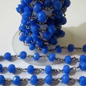 Blue Chalcedony Rondelle 6mm Hydro Quartz Faceted Beaded Wire Wrapped <b>Rosary</b> Chain - Product Image 2