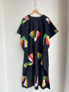 Robe Kaftan Bohème Florale Faite à la Main en Coton pour Femme, Maxi, Manches Évasées, Anti-Plis, Col en V, Usage Quotidien, Plage, Été, Modèle 220 - Product Image 4