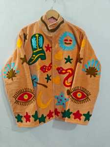 Indian <b>Velvet</b> Suzani Embroidery Jacket <b>Women</b> Handmade Floral Boho Ethnic Winter <b>Coat</b> Artisan Designer Outerwear Wholesale Export - Product Image 2