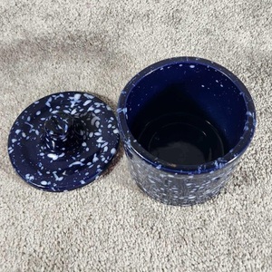 Artistic Speckled <b>Storage</b> Jar With Snug Fit Lid Durable Finish Compact Space Saving Design Stylish <b>Kitchen</b> Counter Organizer - Product Image 5