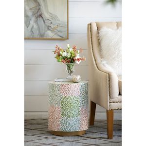 D14x18 Green/<b>Pink</b> Accent Side Table Garden Capiz <b>Stool</b> Console Tables Elegant Cylindrical Design - Product Image 4