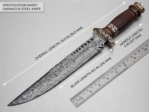 Cuchillo de caza DIY OEM de acero de Damasco con mango de latón y madera, hoja fija dentada, alta durabilidad para exteriores - Product Image 6