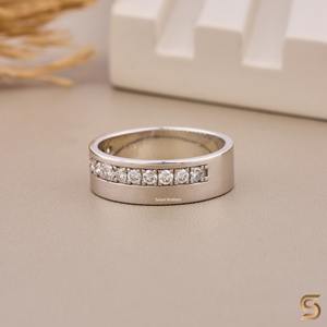 18K Solid Gold Prong Set Moissanite Diamond Wide <b>Plain</b> Band | 0.46 CT 2mm Stackable Wedding <b>Ring</b> - Product Image 3