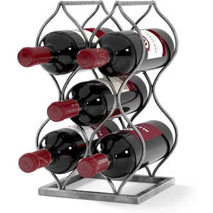 <b>Brushed</b> Silver Finish Metal 8-<b>Bottle</b> Tabletop Wine Rack Imperial Trellis Design Freestanding Countertop Wine Holder For Barware - Product Image 1
