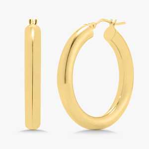 20 mm <b>Hoop</b> <b>Earrings</b> Thick Lightweight Hollow Tube Round Shape Classic Everyday Wear Luxury Huggies Latch Back 14k 18k <b>Solid</b> Gold - Product Image 1