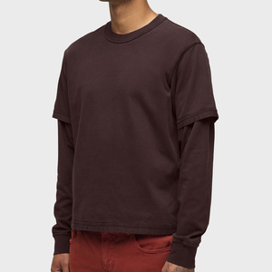 T-shirt thermique en tricot épais à double couche pour homme, de style vintage, de haute qualité, à manches longues, 240g, marron, T-shirt à double couche pour homme - Product Image 4