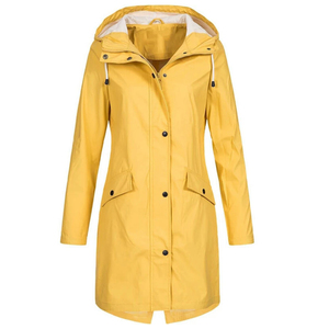Veste de pluie imperméable à capuche pour femme, longue, coupe-vent, style trench-coat, ajustée, multicolore, vente en gros OEM - Product Image 2