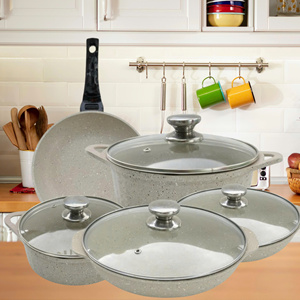 Ensemble de casseroles et poêles en aluminium moulé sous pression, revêtement céramique antiadhésif, couvercle en verre, passe au lave-vaisselle, écologique, ensemble de cuisine moderne, ustensiles de cuisine - Product Image 6