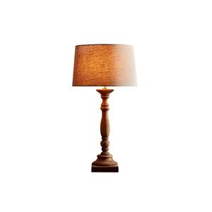 Lámpara de Mesa Rústica de Madera Candela, Base de Madera Torneada a Mano, Acabado Marrón Cálido, Pantalla de Tela, para Dormitorio, Sala de Estar, Mesita de Noche - Product Image 1