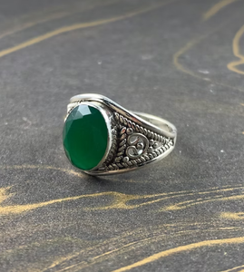 <b>Dainty</b> Green Onyx <b>Ring</b> Fine 925 Silver Classic Ethnic Filigree Style Bezel Set Gemstone Jewelry for Everyday Wear - Product Image 2