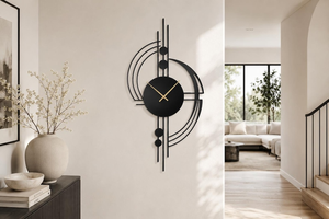 Modern Geometric Metal <b>Wall</b> <b>Clock</b> Abstract Black Round Designer <b>Clock</b> Contemporary Minimalist Home <b>Living</b> <b>Room</b> Office <b>Wall</b> Decor - Product Image 5