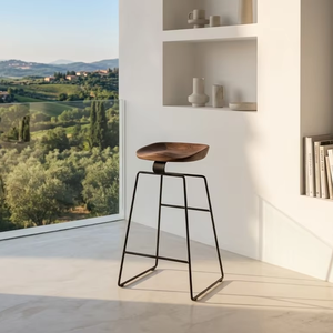 Taburete de Bar Moderno, Ecológico y Duradero de Madera con Asiento de Madera Maciza y Patas de Metal para Cafetería y Decoración de Interiores - Product Image 4