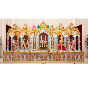 Divine Swaminarayan Shrine for Hindu Sabha Hall <b>Mandir</b> Hand-Carved Large Wooden Prayer Shrine for Community Temple For USA Halls - Product Image 1