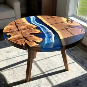 โต๊ะรับประทานอาหารทรงสี่เหลี่ยมผืนผ้าสีน้ำเงินหรูหรา ทำจากเรซินรักษ์โลก งานแฮนด์เมด ดีไซน์ศิลปะสมัยใหม่ เฟอร์นิเจอร์ตกแต่งห้องนั่งเล่น - Product Image 1