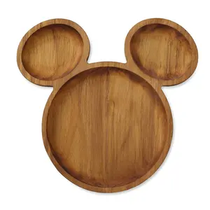 米老鼠木制儿童餐盘熊形状柚木餐盘定制动物餐盘，用于零食和装饰用途