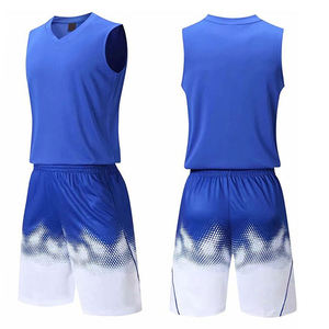 Ensemble de maillot de basket-ball sans manches bleu unisexe, débardeur à col en V, short respirant, coupe régulière, vêtements de sport pour adultes, personnalisable - Product Image 1