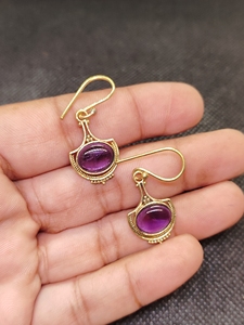 Boucles d'oreilles pendantes en laiton et améthyste naturelle, faites à la main, vente en gros, bijoux en pierres précieuses - Product Image 5