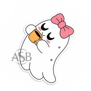 Paleta de Pestañas Personalizada de Halloween con Diseño de Fantasma Lindo Bebiendo Café y Lazo Rosa, Instrumento de Belleza - Product Image 4